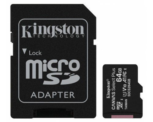KINGSTON  64Gb MICRO SDHC CLASS 10 Canvas A1 (100Mb/s)+адаптер